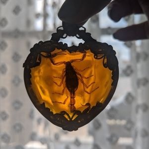 SCORPION 🦂 in Amber Heart with Art Nouveau Silver